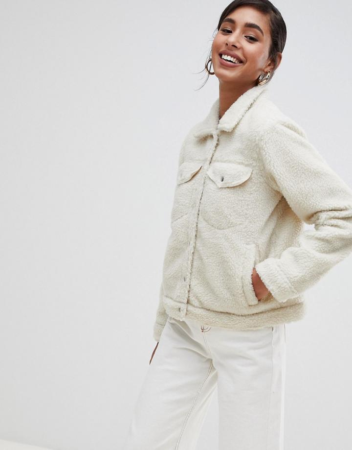 Brave Soul Tedd Trucker Borg Fleece Jacket - Cream