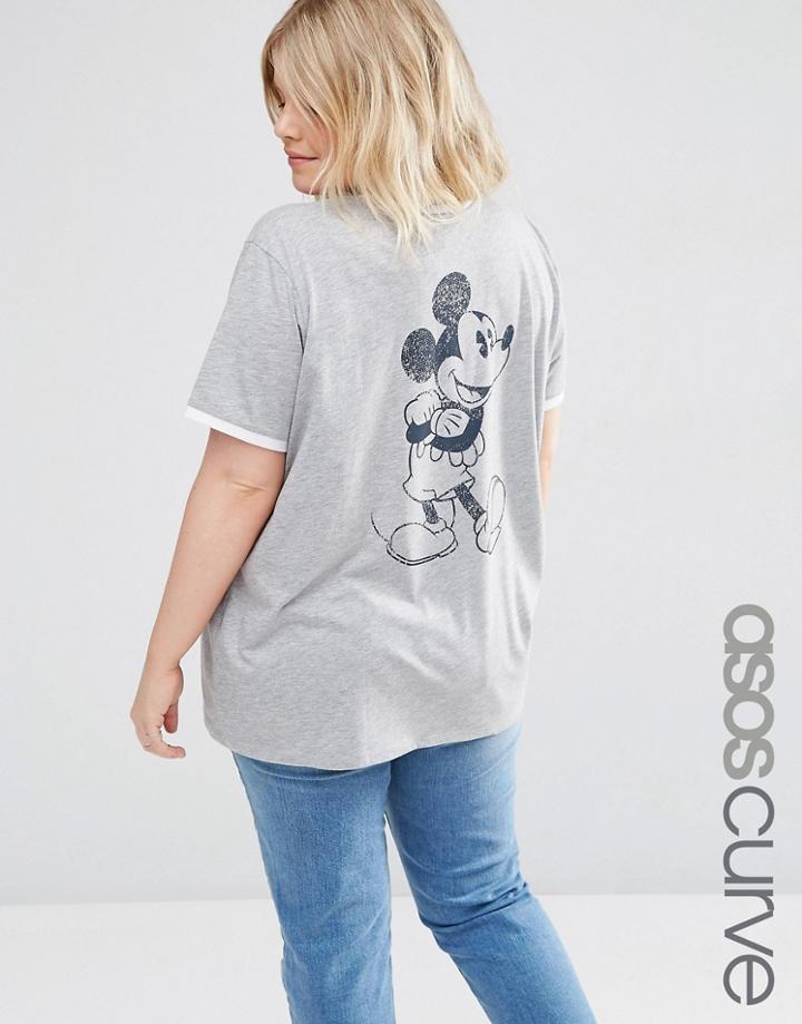 Asos Curve T-shirt With Mickey Mouse Print And Tipping - Gray