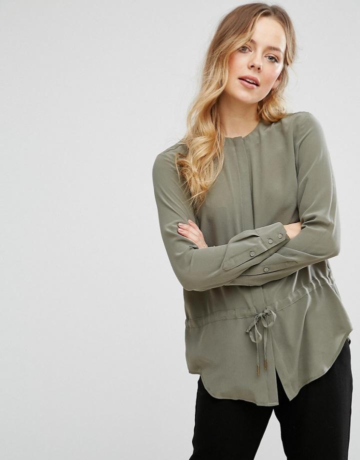 Warehouse Silk Drawstring Blouse - Green