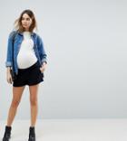 Asos Maternity Mom Shorts In Canvas In Black With Under The Bump Waistband - Black