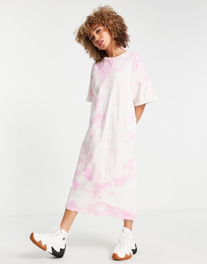 Damson Madder Cotton Maxi T-shirt Dress In Tie Dye - Pink