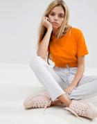 Asos Crop T-shirt With Gathered Hem - Orange