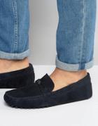 Asos Driving Shoes In Navy Suede With Metal Tie Detail - Navy