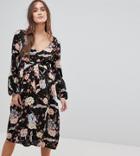 New Look Maternity Floral Button Midi Dress - Black