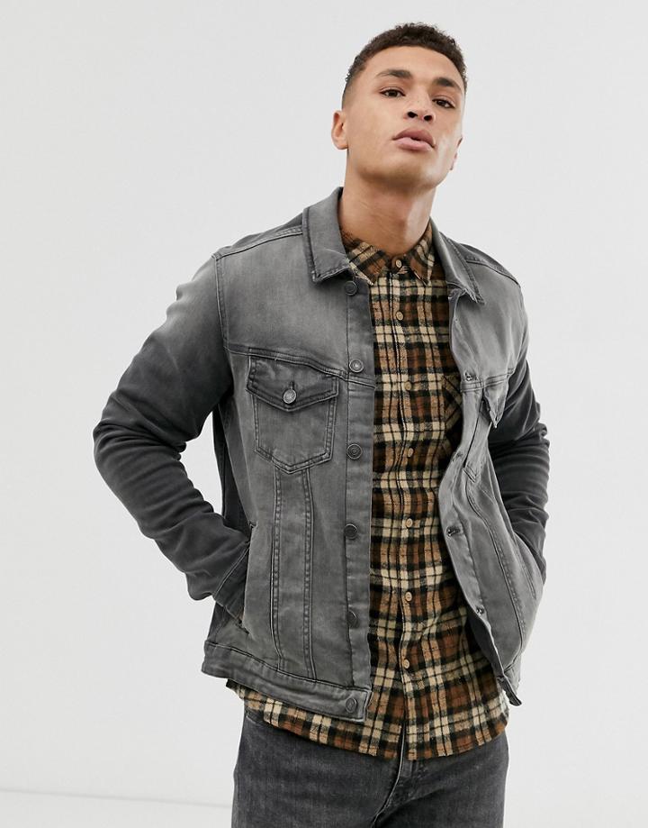Jack & Jones Intelligence Denim Jacket In Slim Fit With Chest Pocket-black