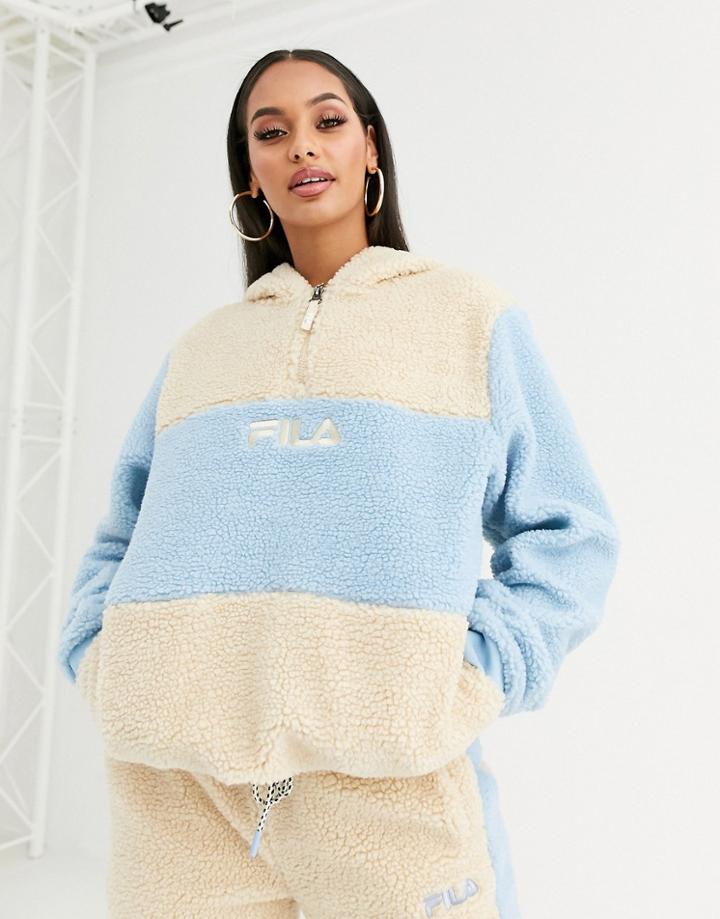 Fila Half Zip Hoodie In Pastel Color Block Teddy Fleece Two-piece-cream