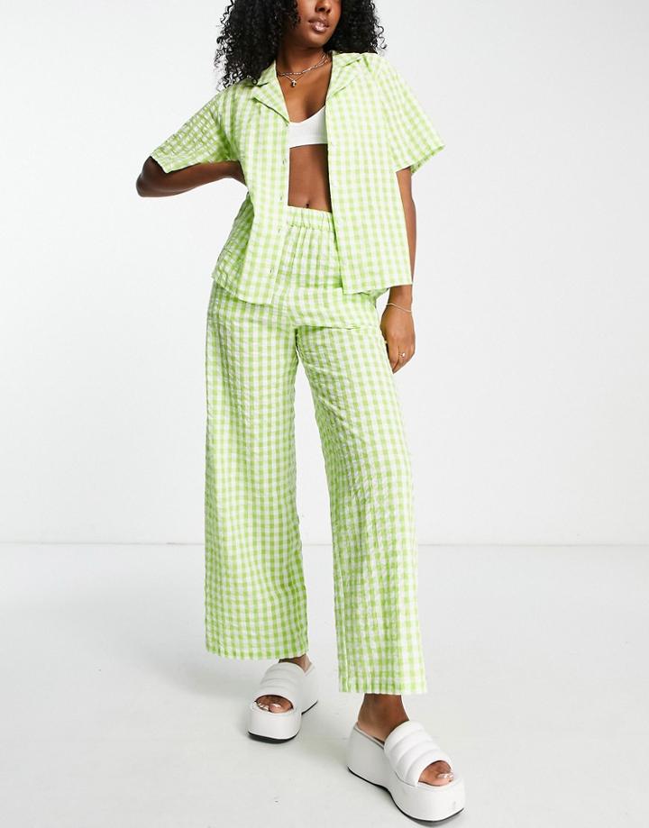 Monki Straight Pants In Green Gingham - Part Of A Set