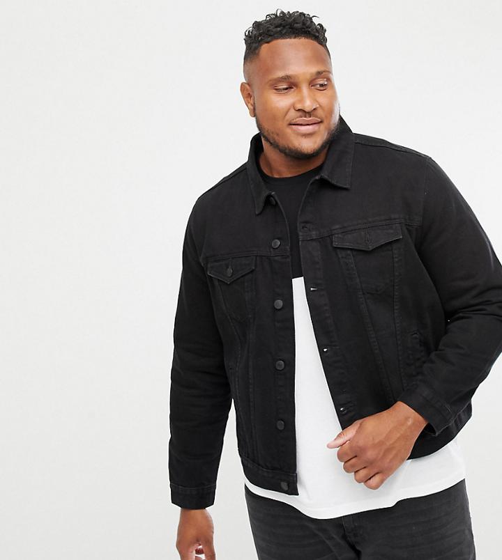 New Look Plus Denim Western Jacket In Black - Blue