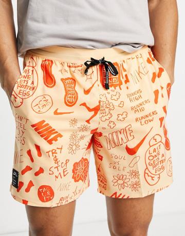 Nike Running Dri-fit A.i.r. Nathan Bell Graphic Woven Shorts In Dusty Orange