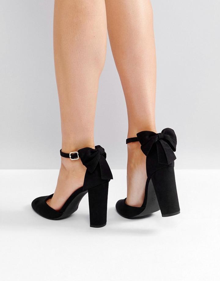 New Look Suedette Bow Back Heeled Shoe - Black