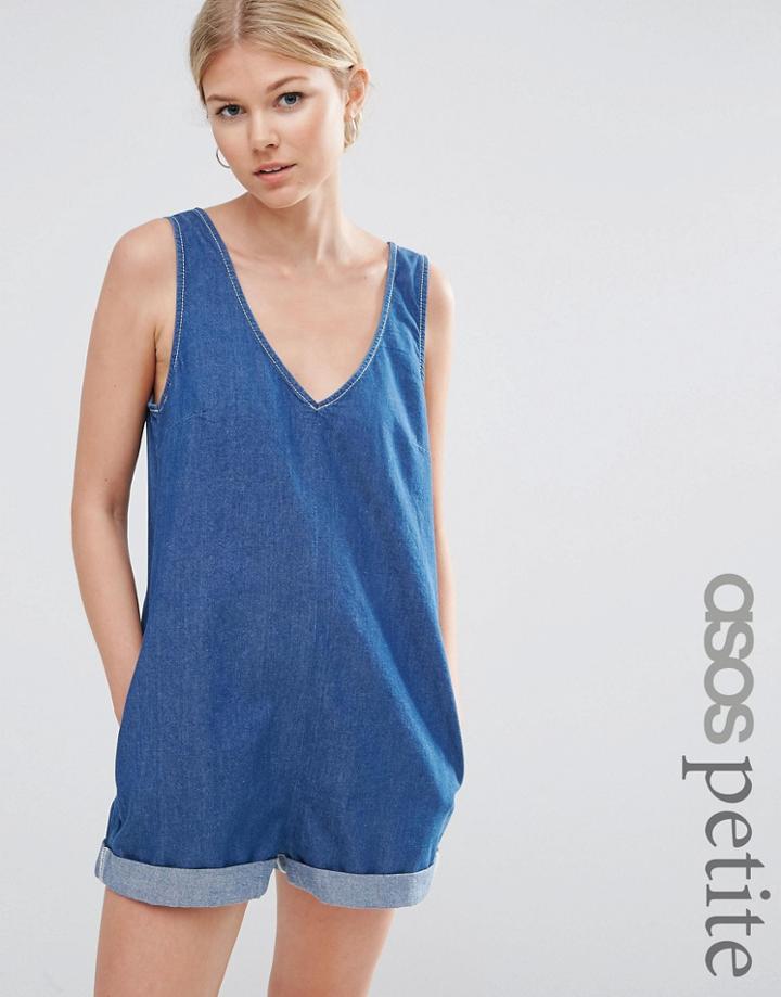 Asos Petite Denim Romper Playsuit - Blue