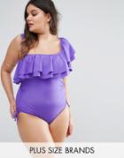 Monif C One Shoulder Frill Swimsuit - Purple