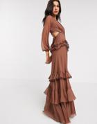 Asos Design Maxi Dress With Long Sleeve And Circle Trim-yellow