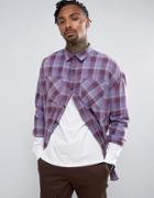 Asos Oversized Drop Shoulder Check Shirt With Bleach Wash - Purple