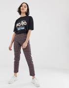 Pull & Bear Pacific Pants In Red Mini Check - Red