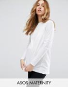 Asos Maternity Long Sleeve Top In Linen Mix - White