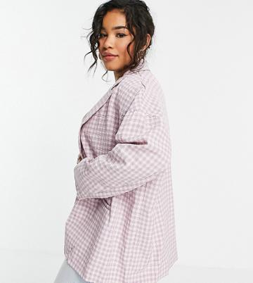 Heartbreak Plus Oversized Gingham Blazer-purple