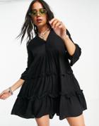Vero Moda Tiered Mini Smock Dress In Black