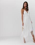 Asos Design Cami Midi Dress In Embroidered Floral And Fringe Hem-multi