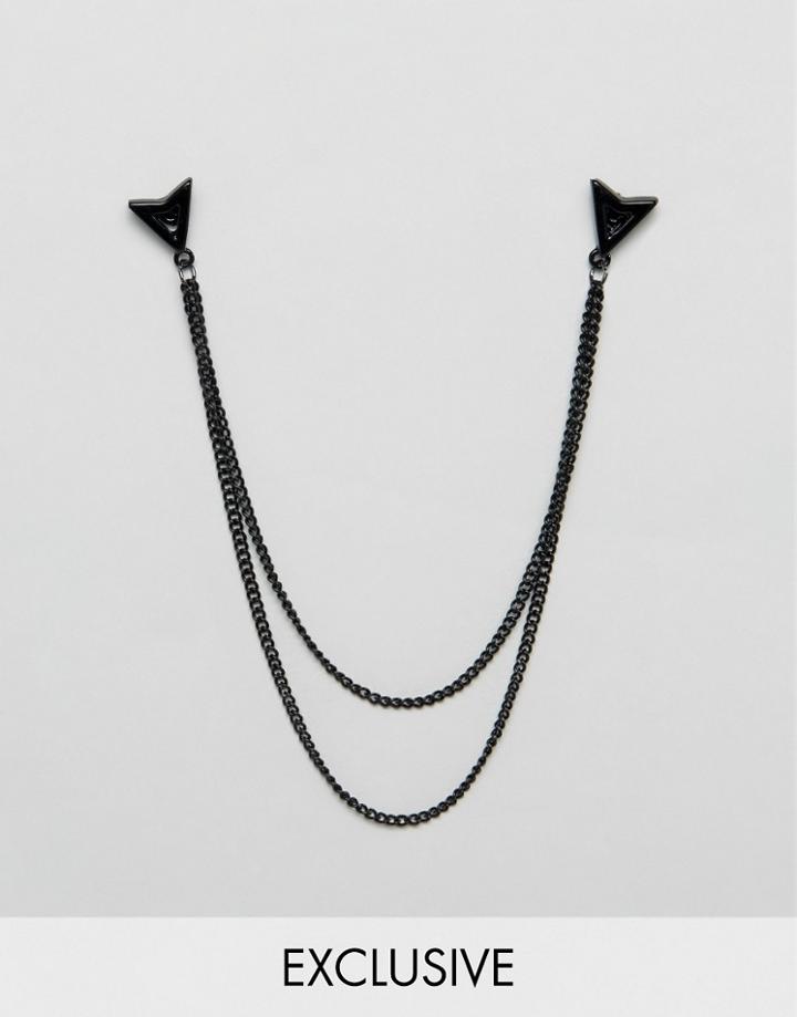 Designb London Triangle Collar Tips & Chain In Matte Black - Black