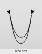 Designb London Triangle Collar Tips & Chain In Matte Black - Black