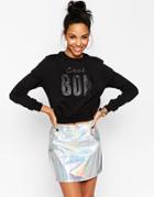 Asos Cropped Sweatshirt With C'est Bon - Black