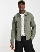 Brave Soul Full Zip Twill Jacket In Sage-green