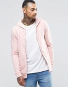 Asos Muscle Zip Up Hoodie In Lightweight Jersey - Rose Dust