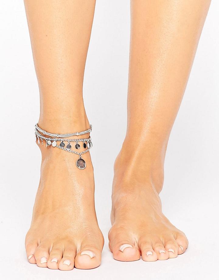 Aldo Chain And Coin Stacking Anklets - Silver
