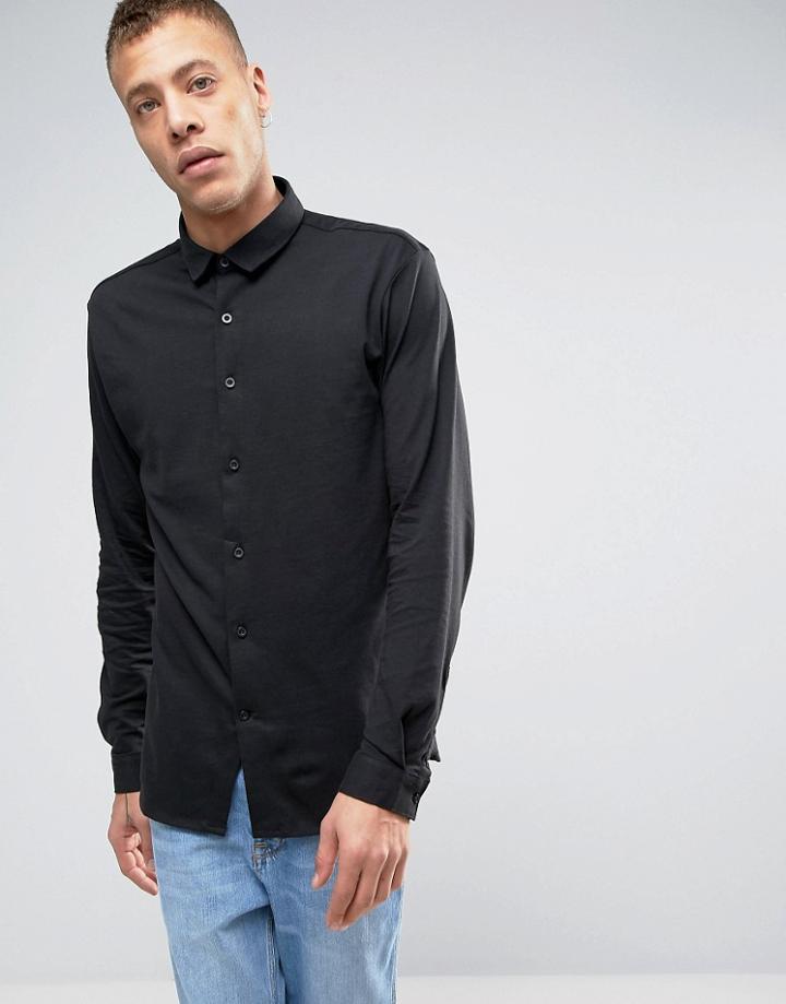 Lindbergh Long Sleeve Jersey Shirt In Black - Black