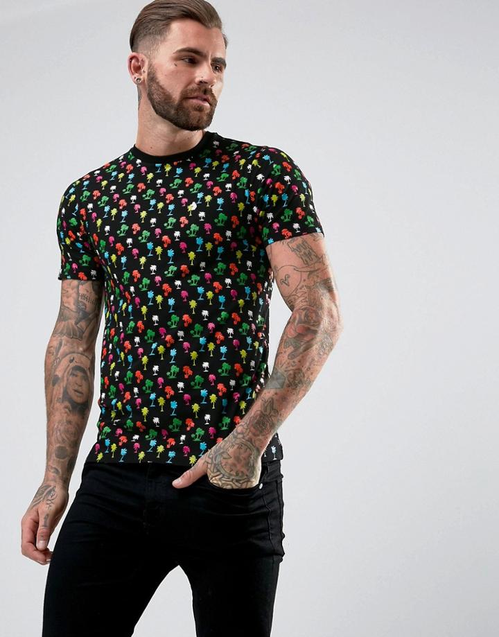 Luke 1977 Neon Palm Print T-shirt - Black