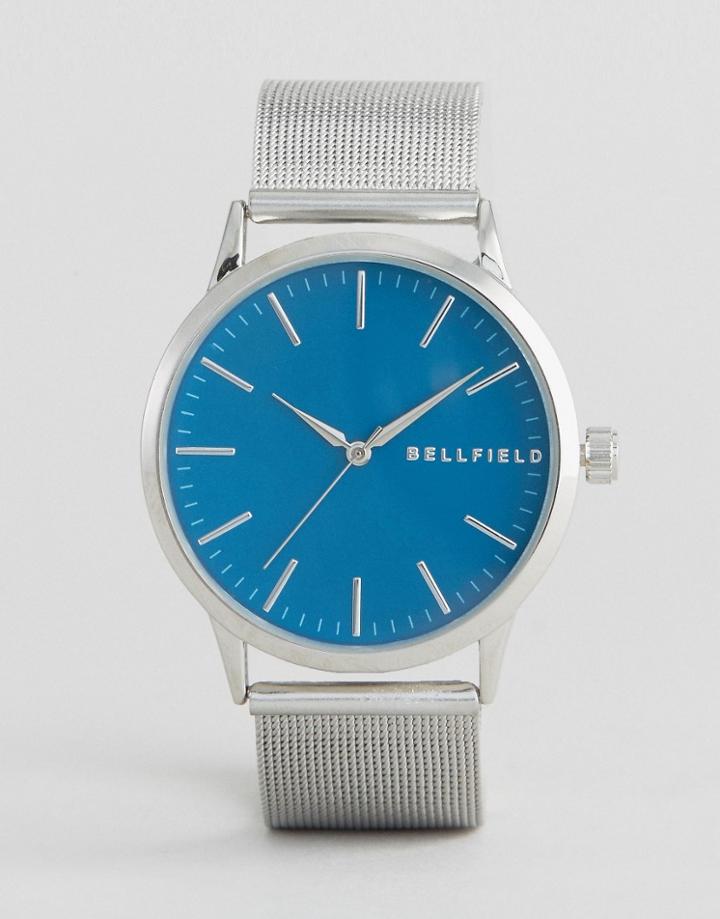 Bellfield Silver Watch With Round Blue Dial - Gold