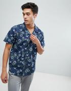 Brave Soul Revere Collar Bird Print Shirt - Navy