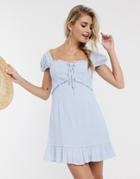 Skylar Rose Milkmaid Mini Dress In Textured Check-blues