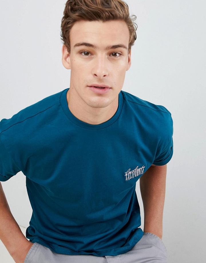 New Look T-shirt With La Embroidery In Teal - Green