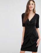 Sisley Wrap Front Pinstripe Dress - Black