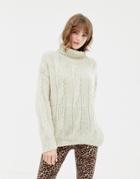 Monki Roll Neck Chunky Ribbed Sweater In Creme Melange - White
