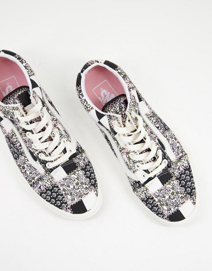 Vans Old Skool Patchwork Floral Sneakers In Black/white-multi