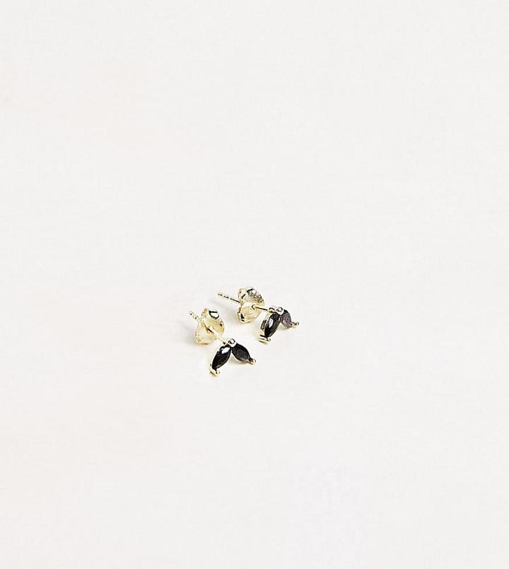 Kingsley Ryan Black Crystal Mini Stud Earrings In Sterling Silver Gold Plate