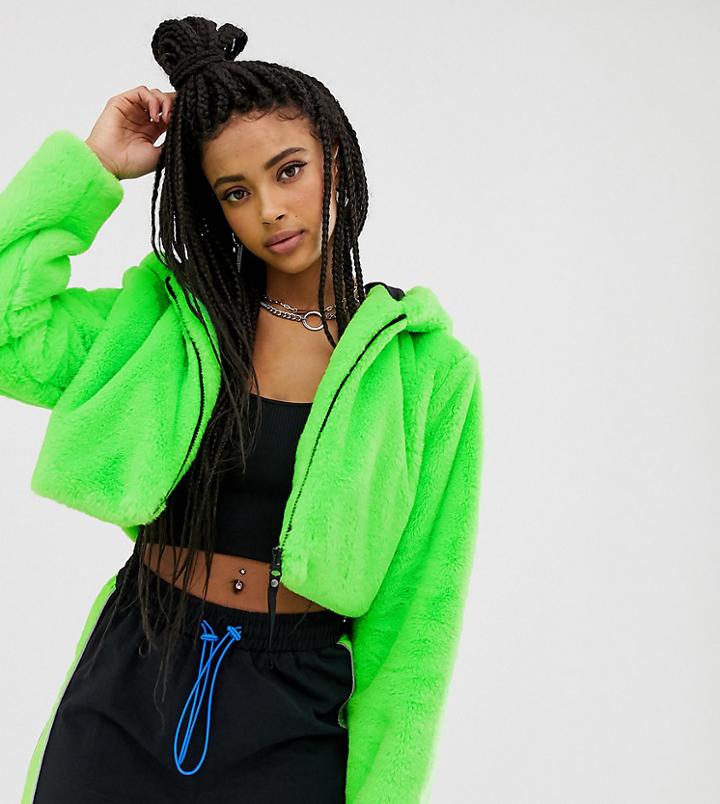 Collusion Faux Fur Cropped Jacket - Green