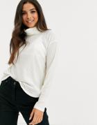 Asos Design Top With Roll Neck In Laddered Rib In Cream
