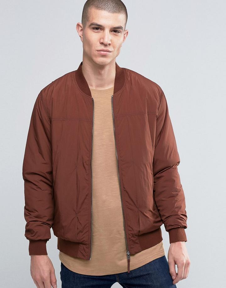 Selected Homme Nylon Padded Bomber - Brown