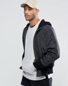Asos Bomber Jacket With Knitted Hood In Black - Black