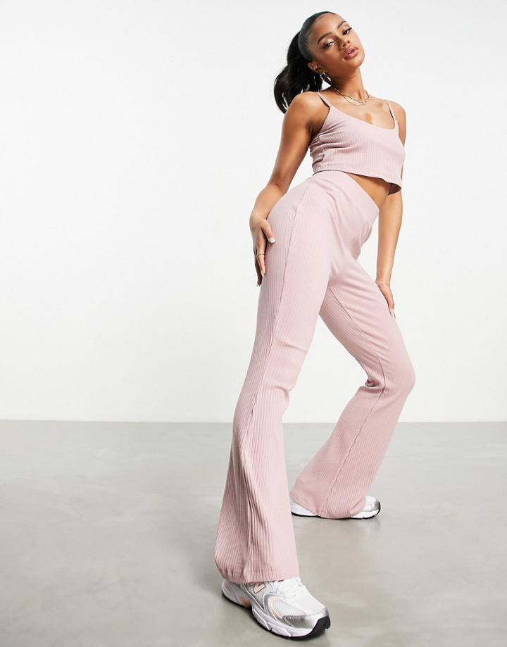 Hiit Slim Fit Flare Pants In Chunky Rib In Pink