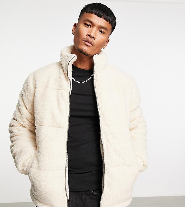 Jack & Jones Originals Borg Puffer Jacket In Oatmeal - Exclusive To Asos-neutral