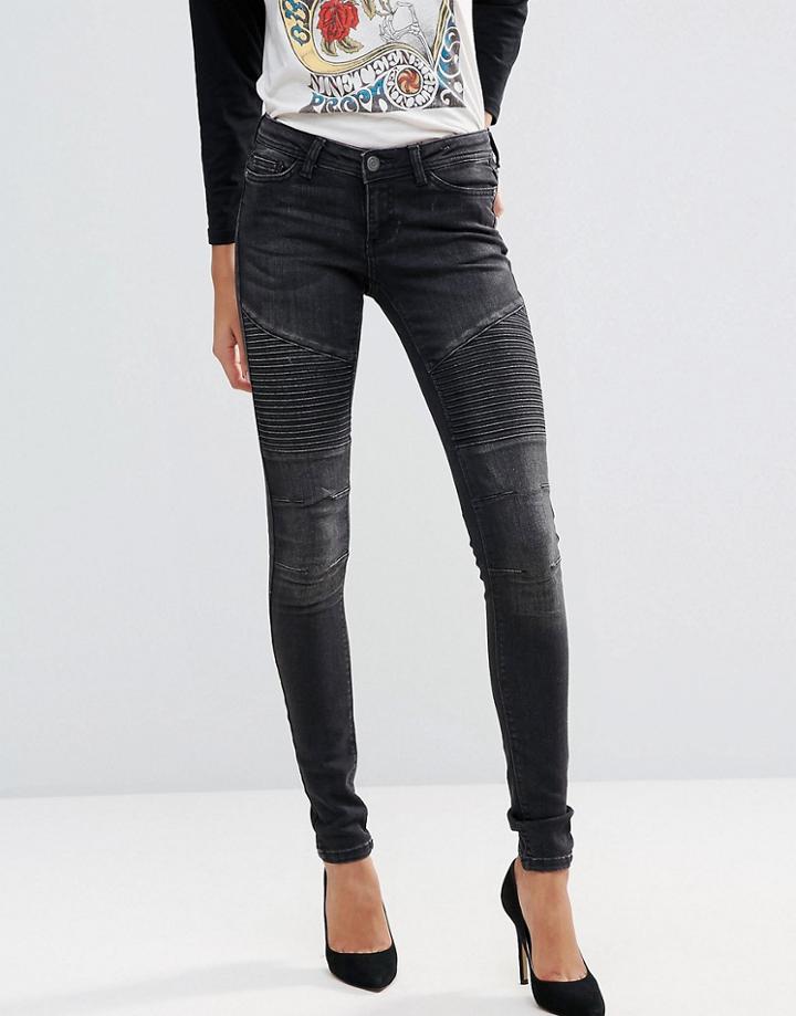 Noisy May Biker Paneled Skinny Jeans - Black