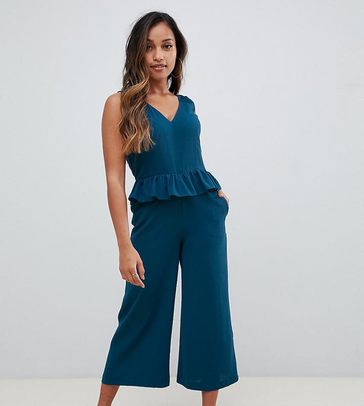 Asos Design Petite Frill Hem Cami Jumpsuit - Green