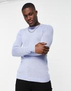 Asos Design Muscle Fit Merino Wool Sweater In Light Blue-blues