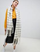 Monki Grid Scarf In Black And White - Red