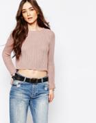 Pull & Bear Crop Knit Sweater - Pink